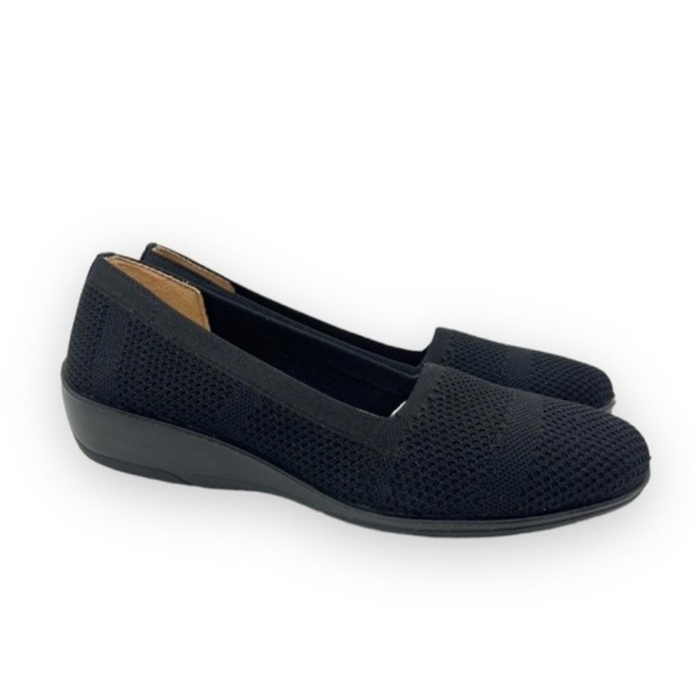 NEW LifeStride Womens Size 6.5 Immy Black Knit Slip On Low Wedges Loafers Shoes